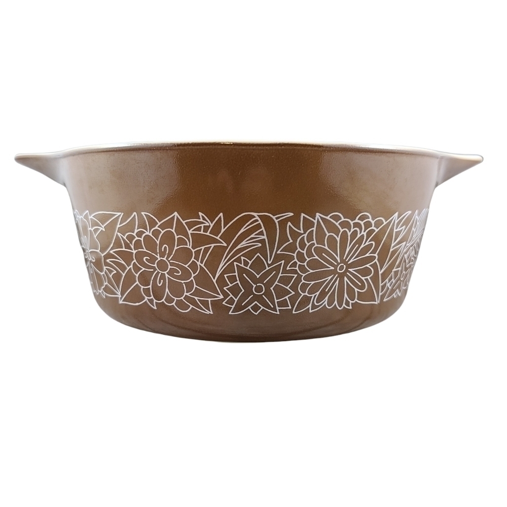 Pyrex Woodland 1970s Brown Casserole Dish Bowl 475-B 2.5 Liter Vintage Retro MCM